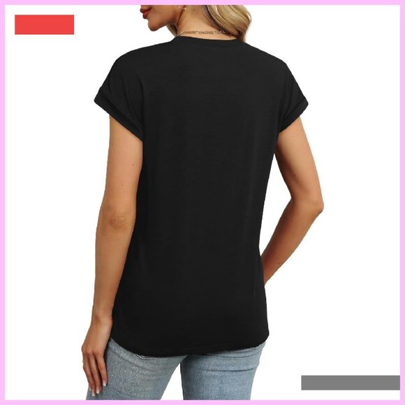 Women's Pleated Front Cap Sleeve Tee, Crew Neck Summer Top, Trendy Fashion - Picture 4 of 4